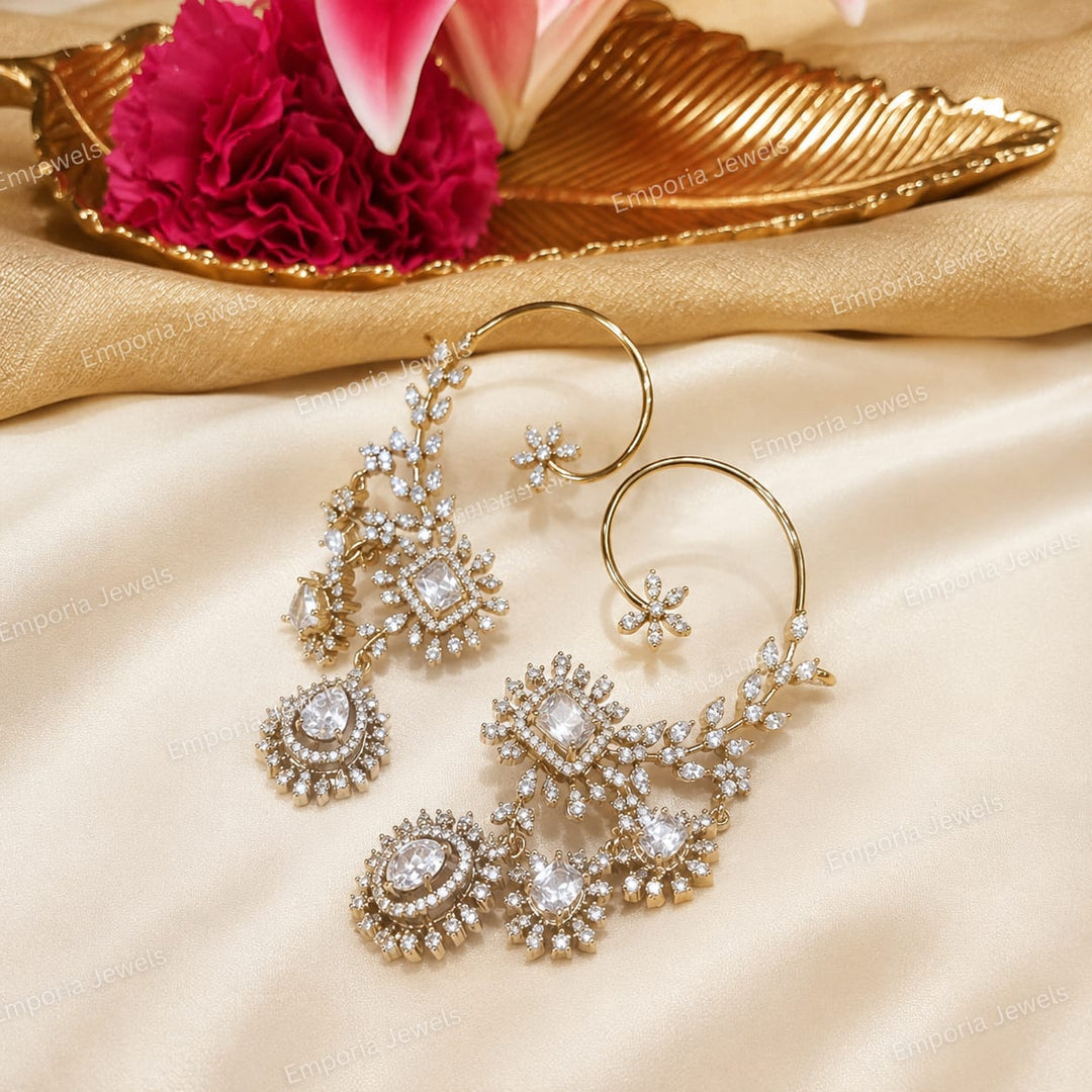 Timeless Floral Crystal AD Stone Droplet Jhumka