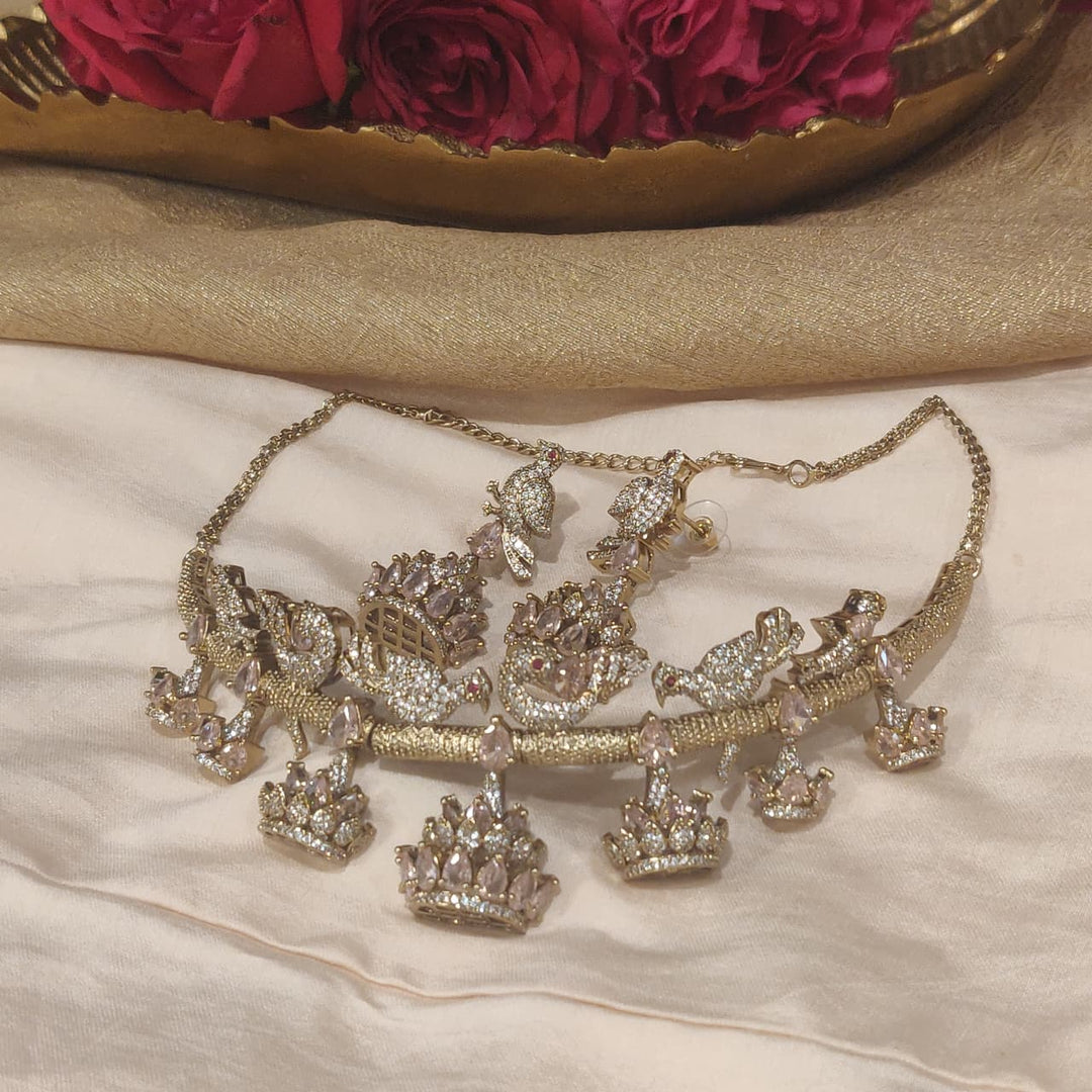 Timeless Peacock Lightpink AD Stone Choker