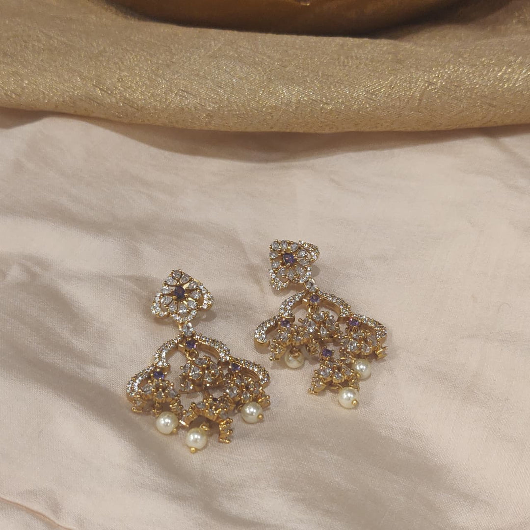 Mesmerizing Flroal Crystal Purple Stone Droplet Earring