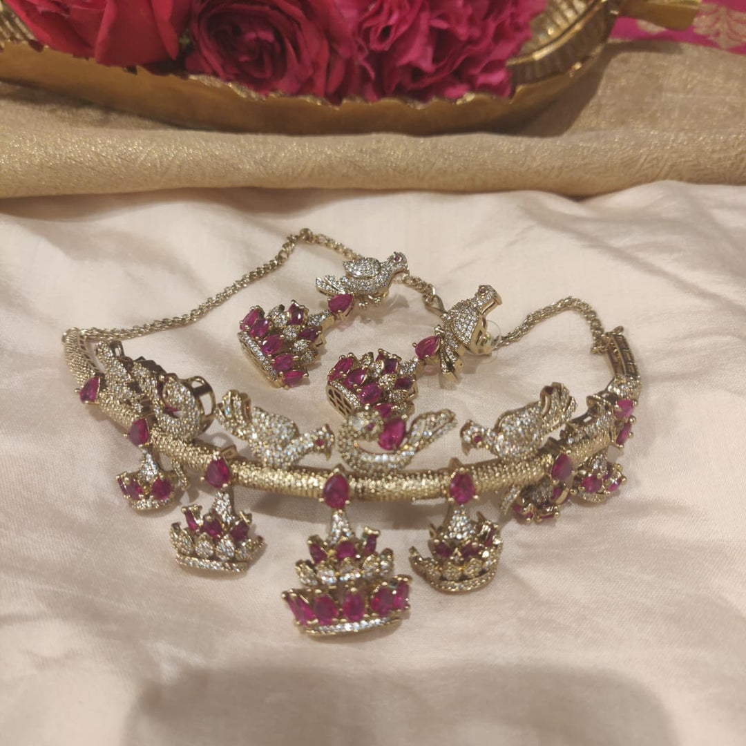 Timeless Peacock Ruby AD Stone Choker