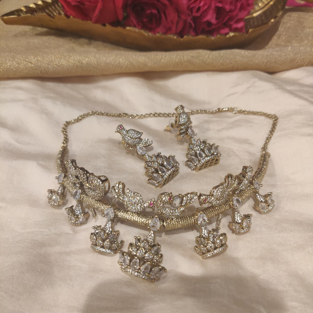 Timeless Peacock Crystal AD Stone Choker