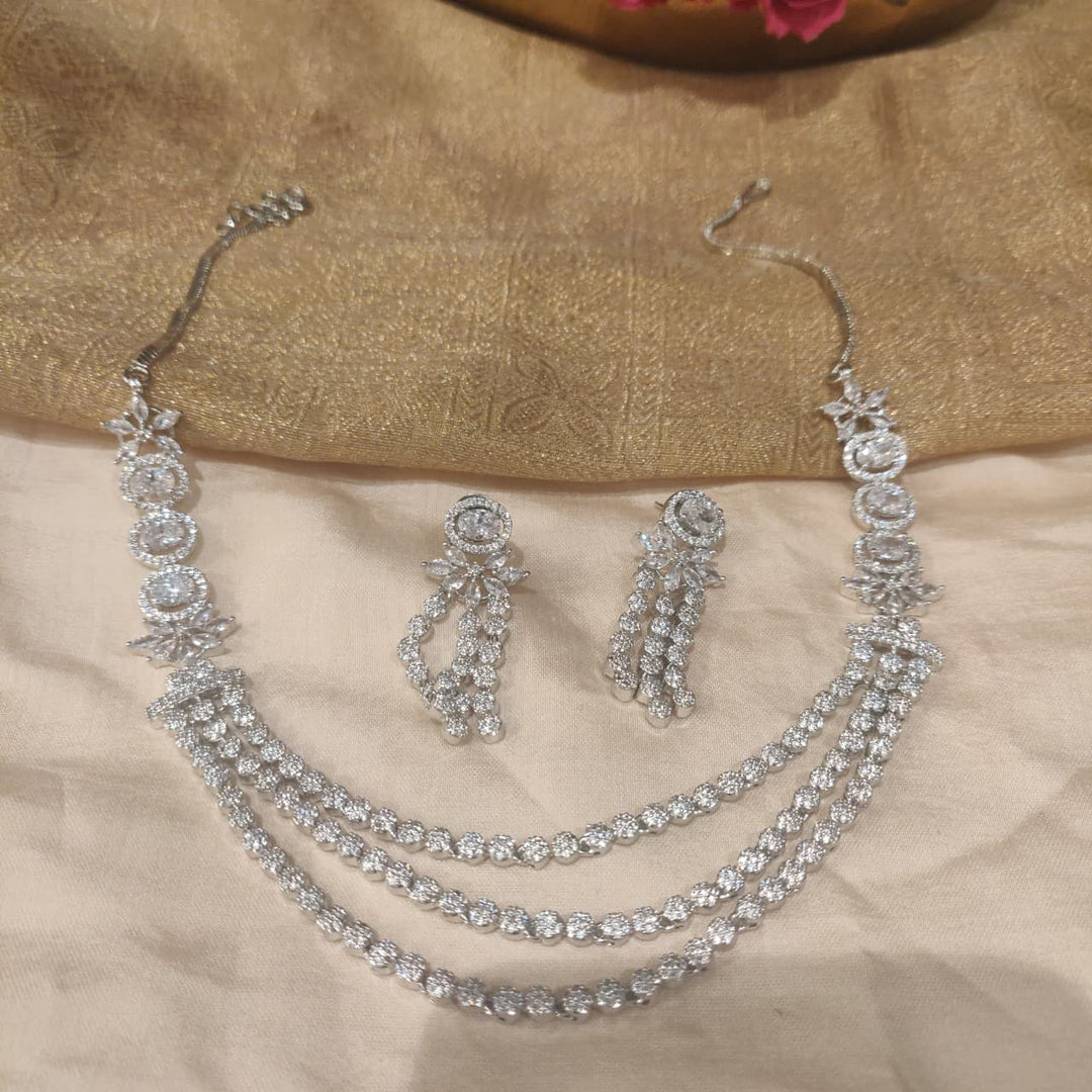 Exquisite 3 Layer Floral CZ Necklace