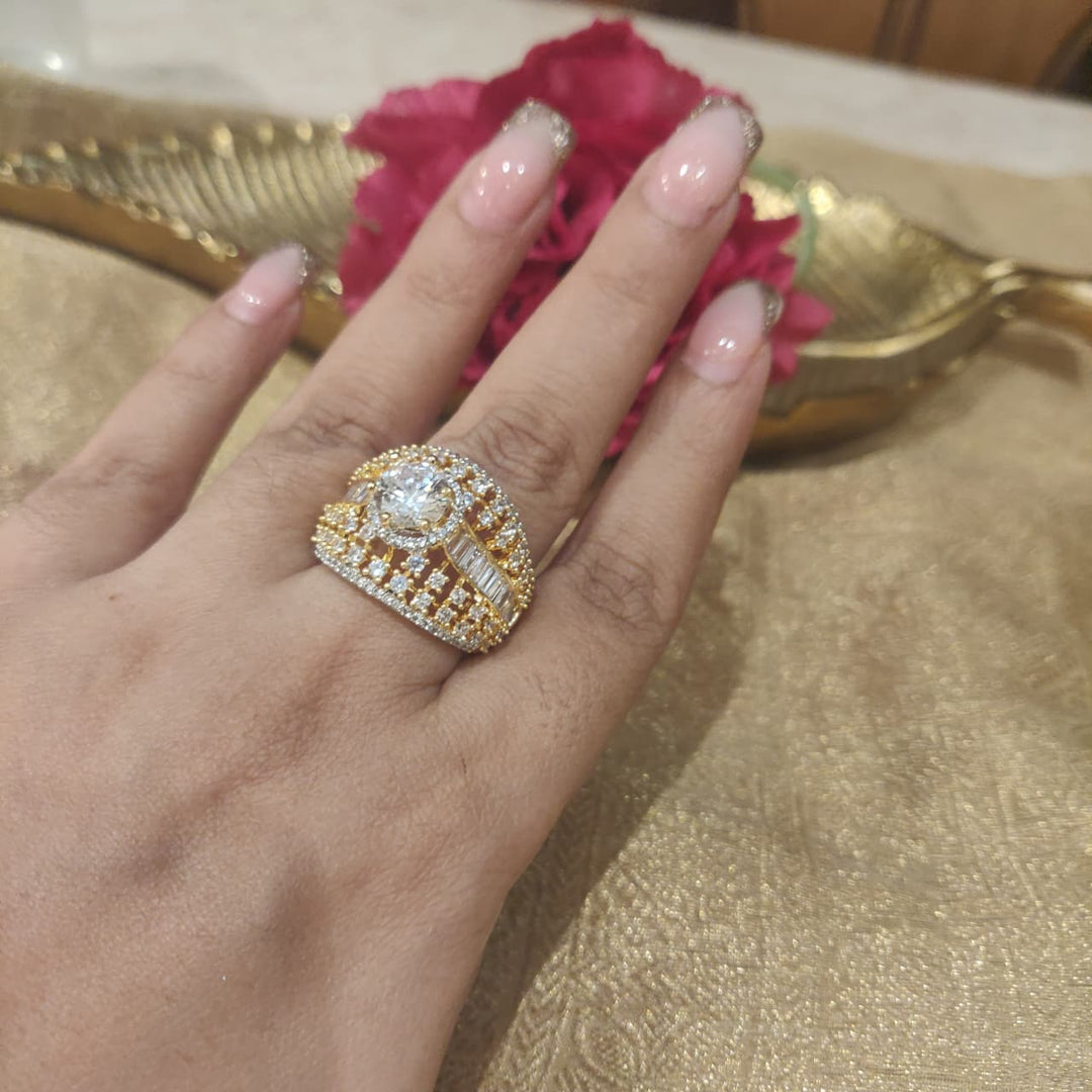 Elegant Crystal AD Stone Golden Ring