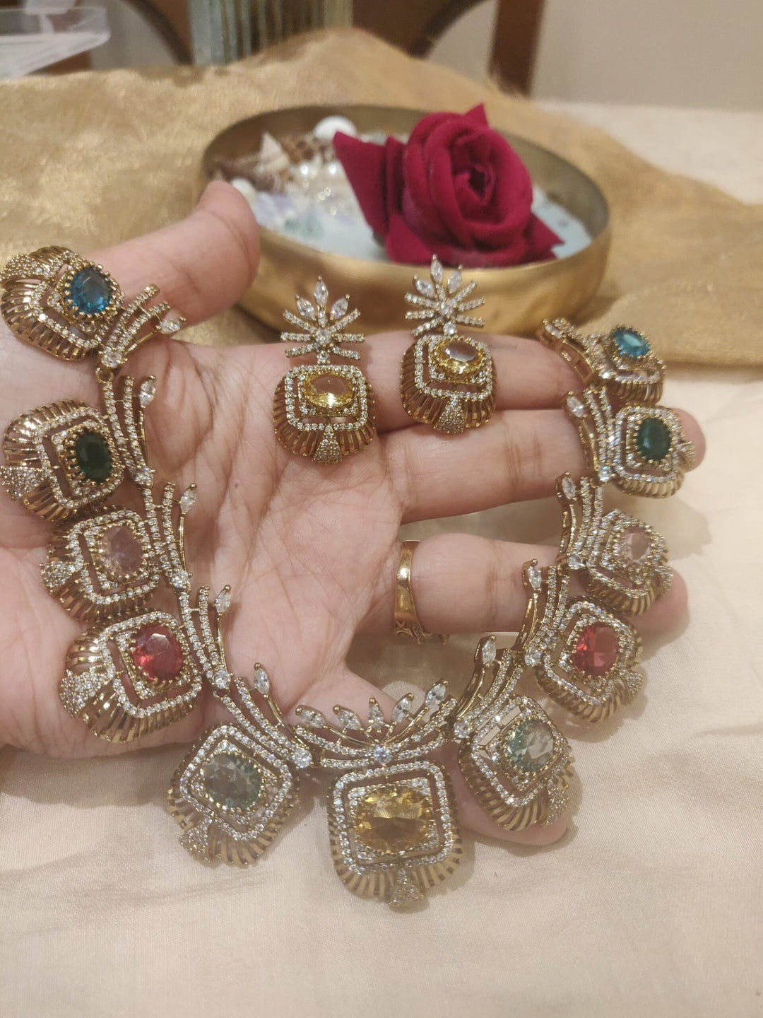 Multi stone floral choker