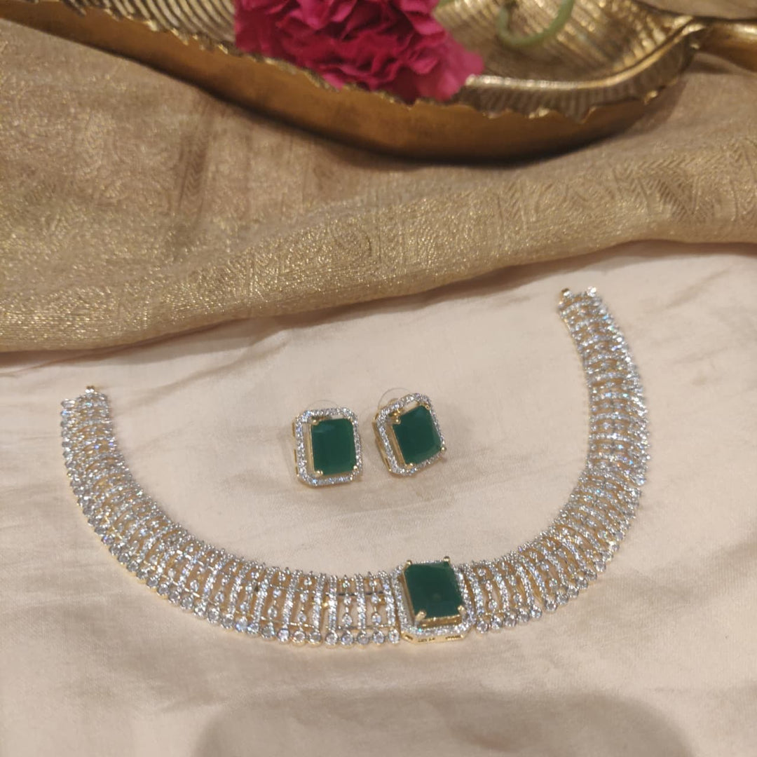 Artisanal Crystal Green AD Stone Necklace