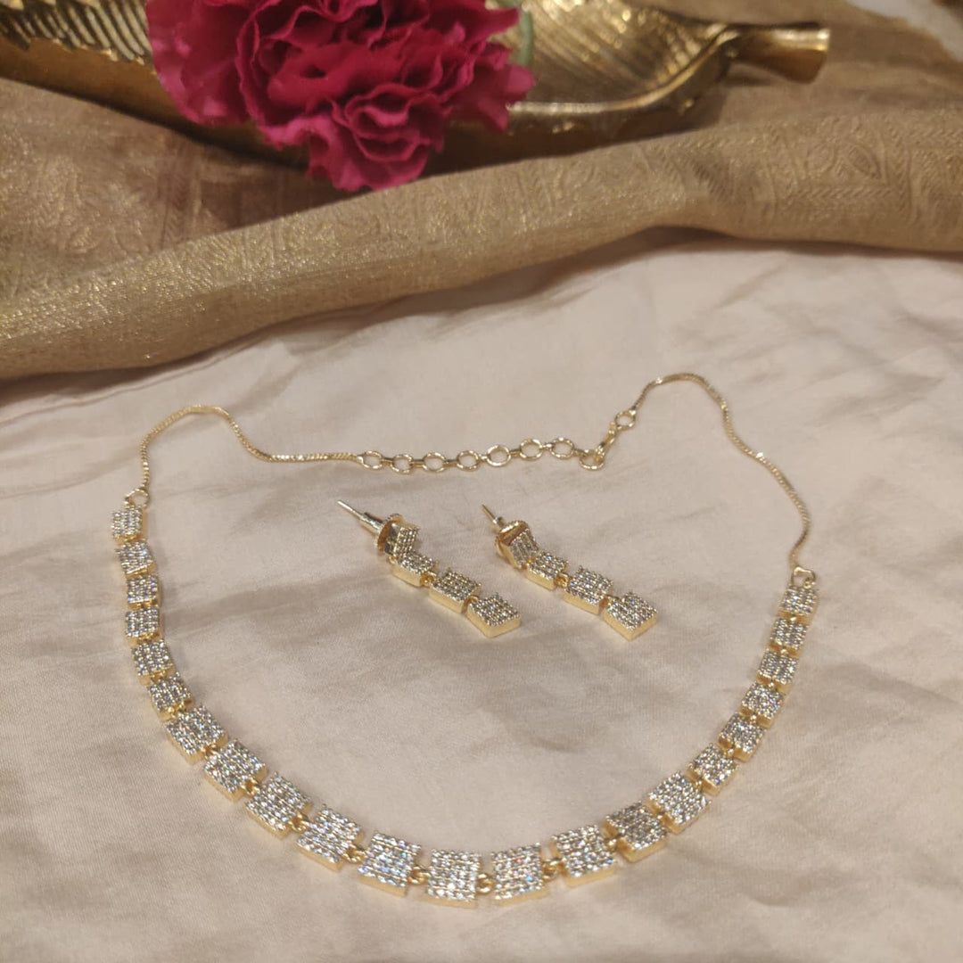Unique AD Stone Golden Necklace