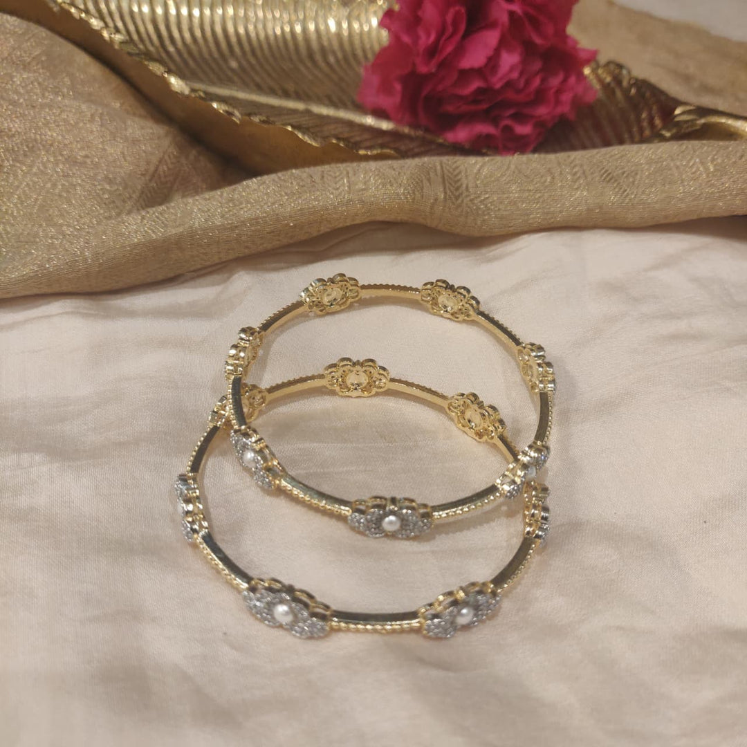 Majestic Floral White Pearl bangles set of 2