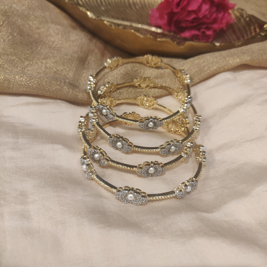 Majestic Floral White Pearl bangles set of 4