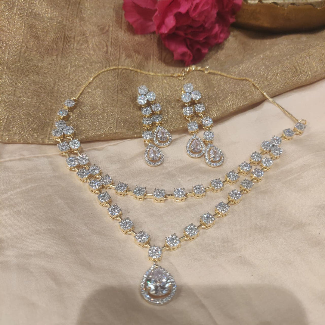 Dazzling 2 Layer AD Floral Necklace