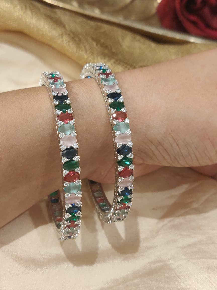 Opulent cz multicolour bangles set of 2