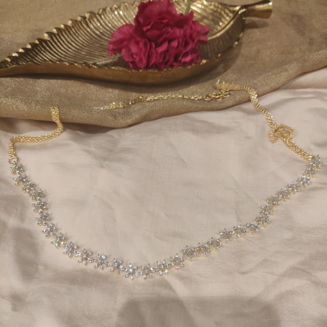 Lustrous Golden Chain Adjustable AD Floral Stone waistbelt