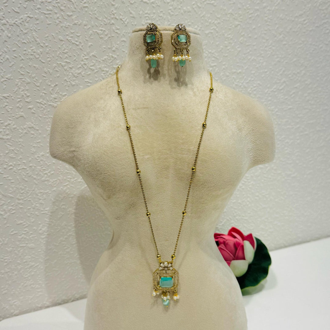 sky-blue stone golden chain-necklace
