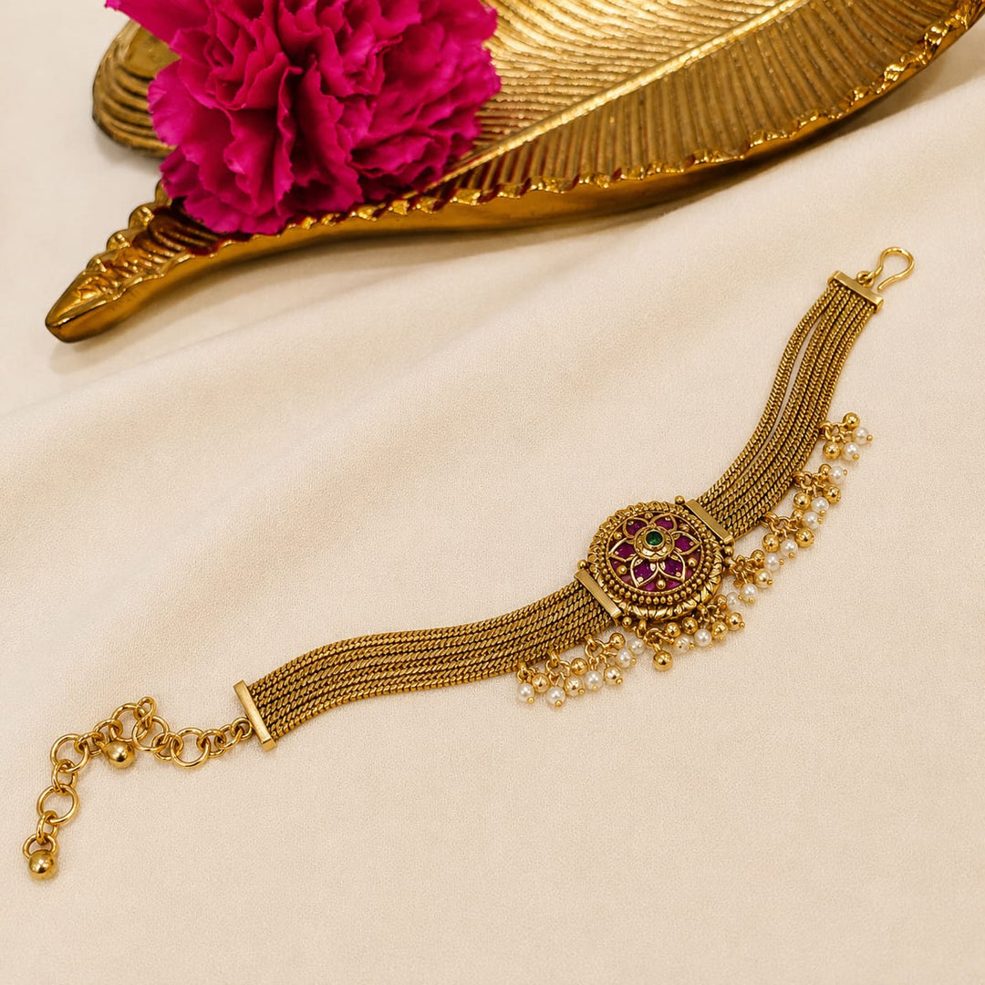 Radiant Golden Floral Ruby Stone Bracelet