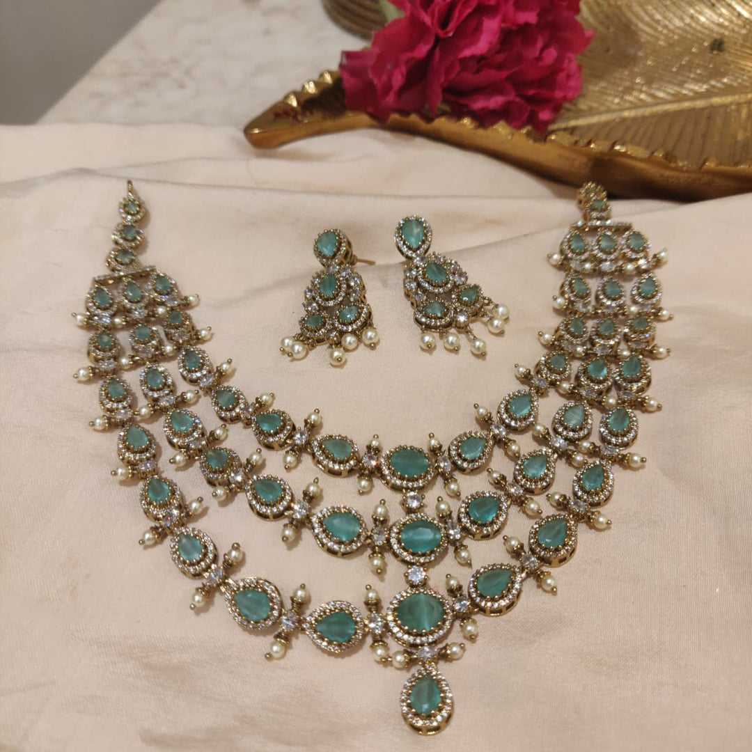 Exquisite 3 Layer Mint AD Stone Necklace