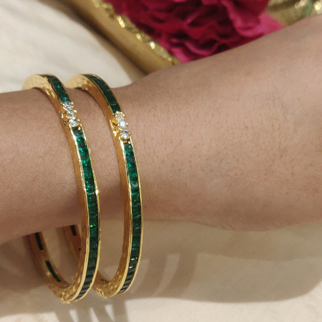 Mesmerizing Green AD Stone Bangles set of 2