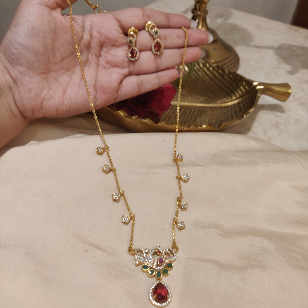 Exquisite AD Stone Chain Floral Peacock Pendant