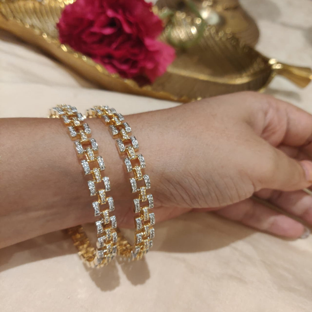 Sparkling Golden AD Stone Bangles set of 2