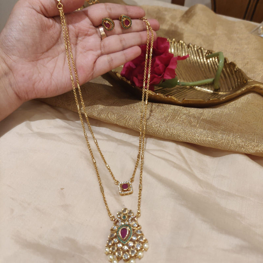 Opulent 2 Layer Floral Ruby AD Stone Chain