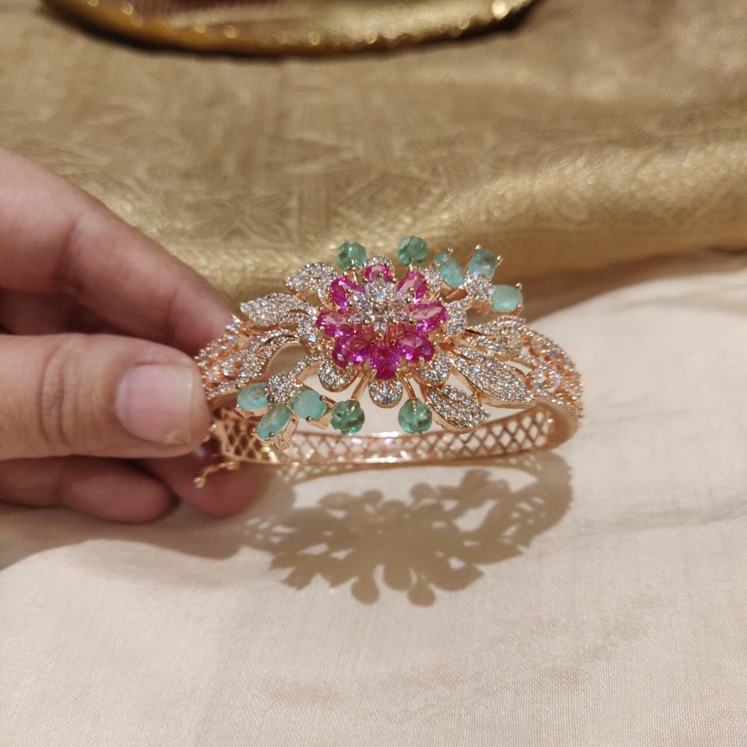 Refined Mint Pink Stone Floral Kada