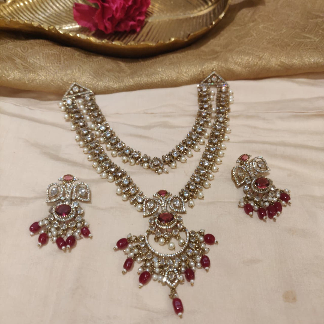 Lustrous AD 2 Layer Long Neckalce with Ruby Beads