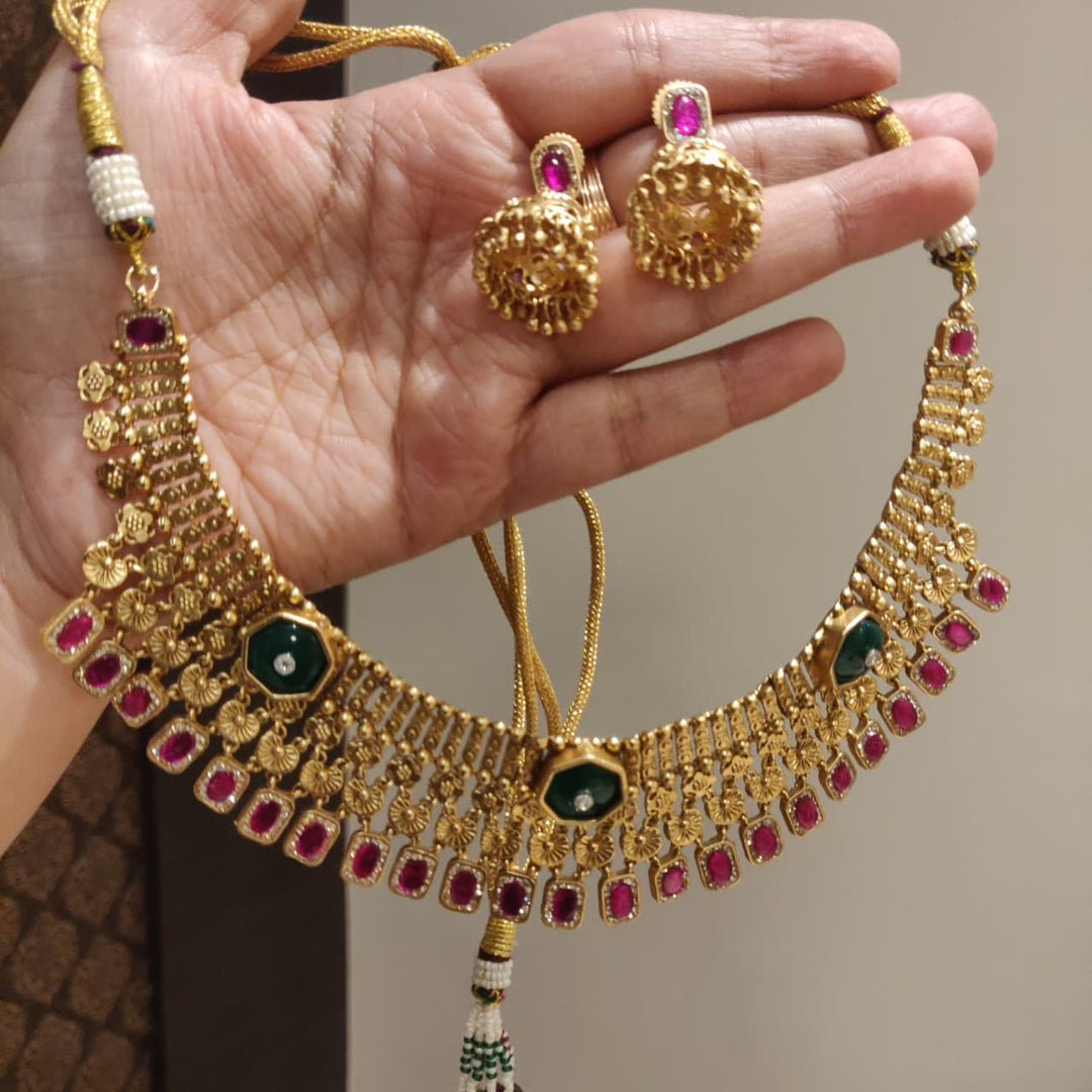 Refined Golden Droplet Ruby AD Stone Choker