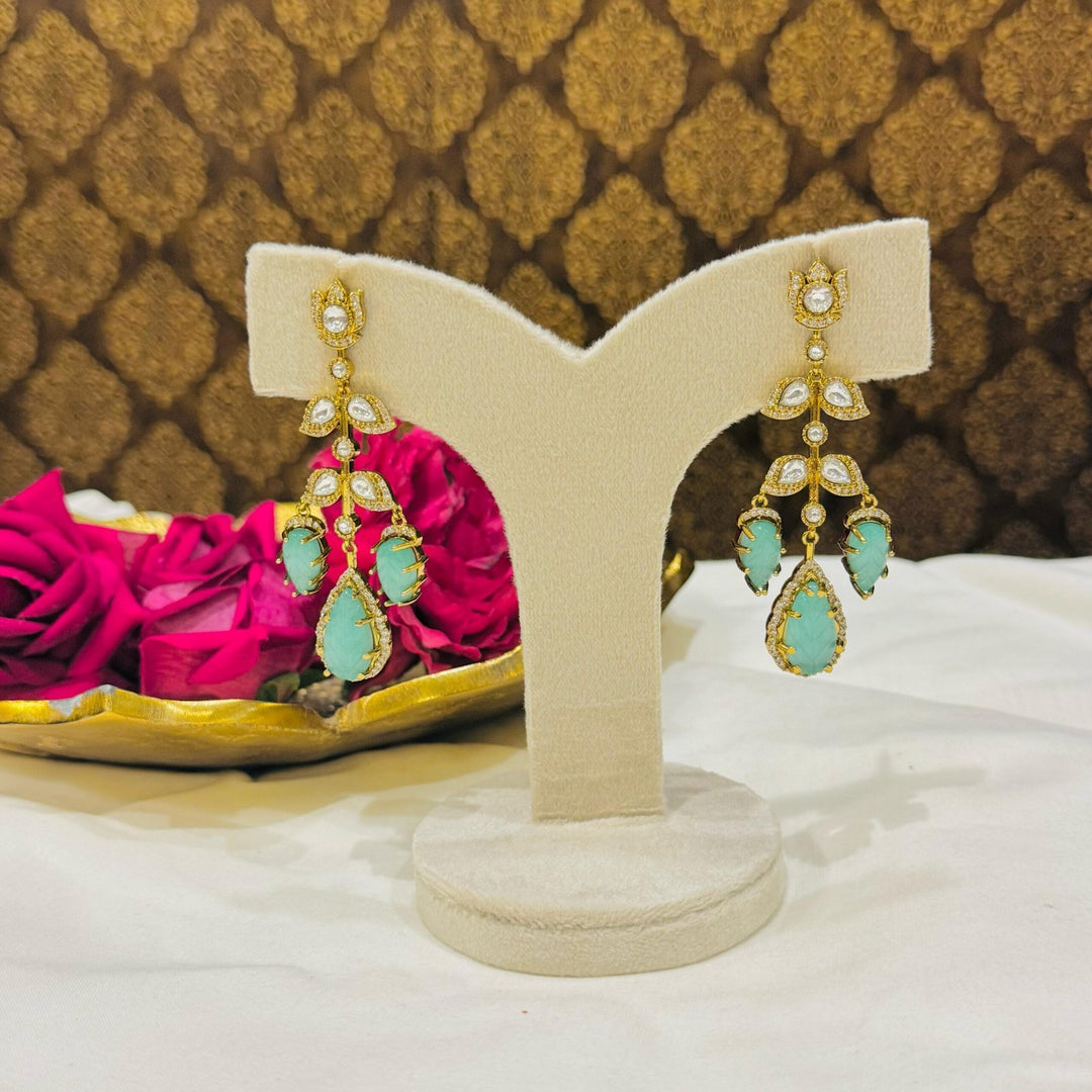 Sky blue leafy golden earring