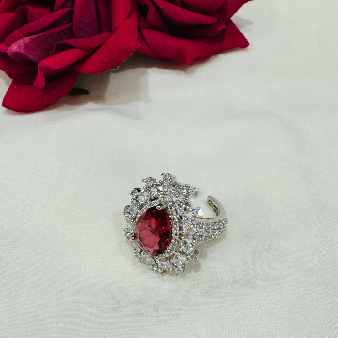 Red blood ad stone silver ring