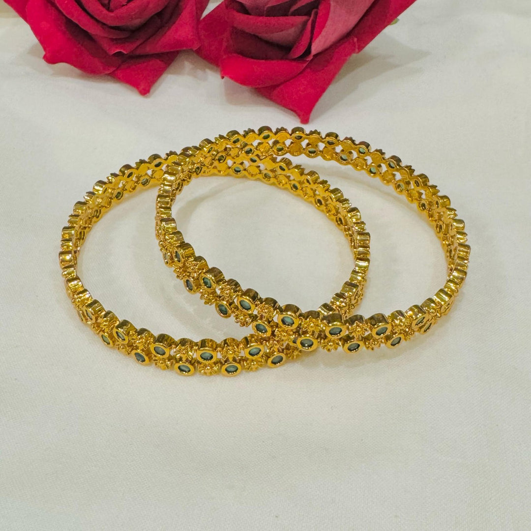 Emerald floral golden bangles