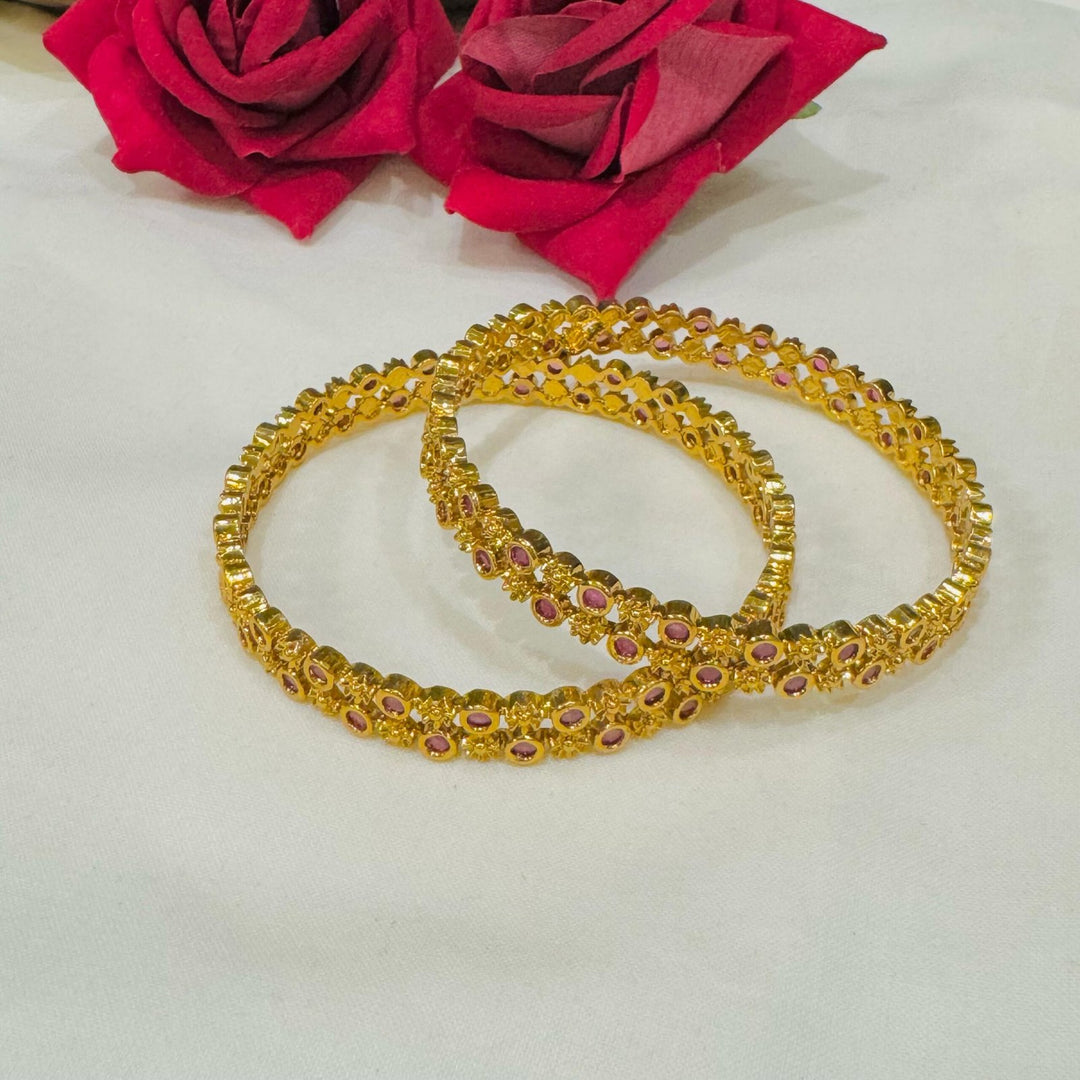 Ruby floral golden bangles