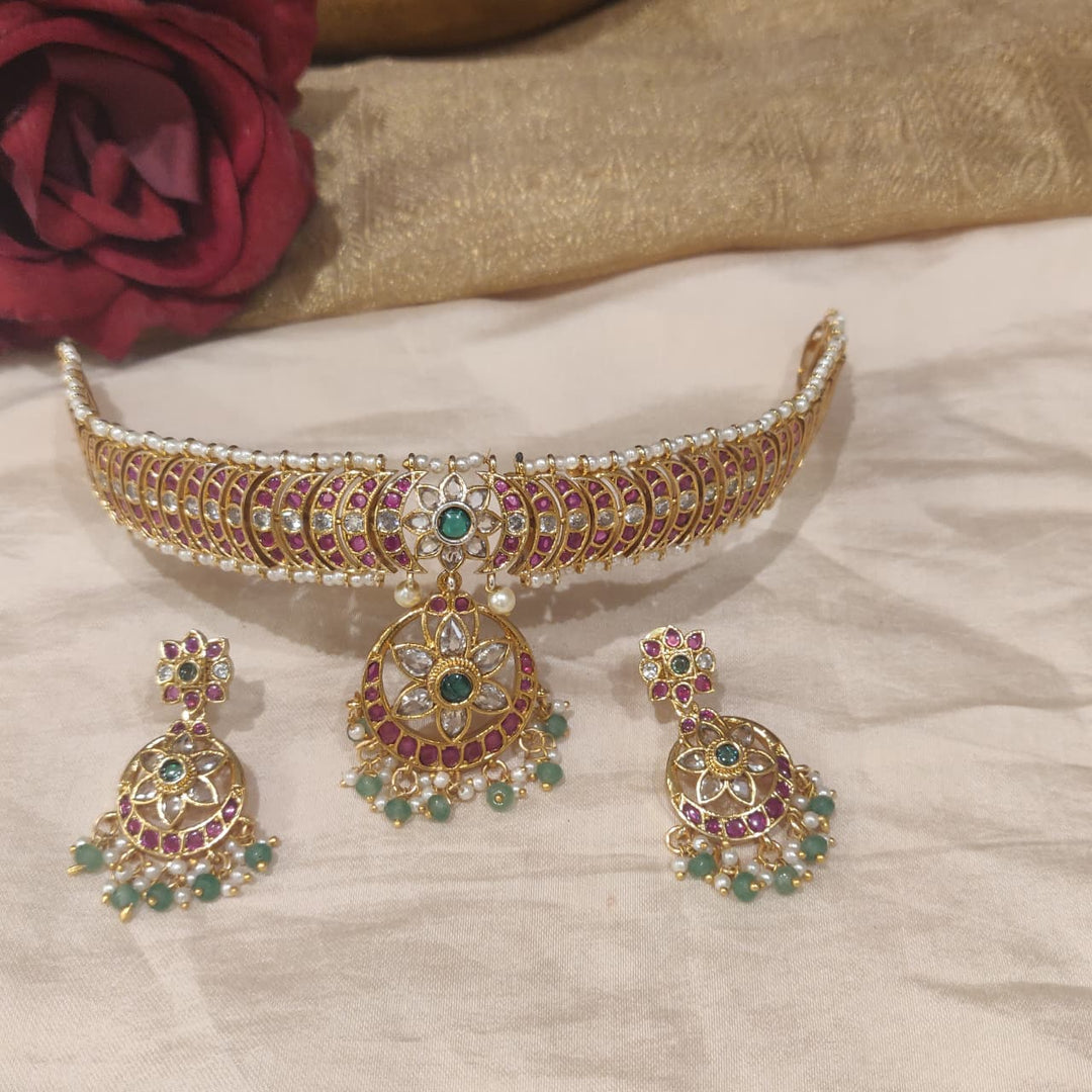Radiant Ruby Crystal Stone Floral Choker