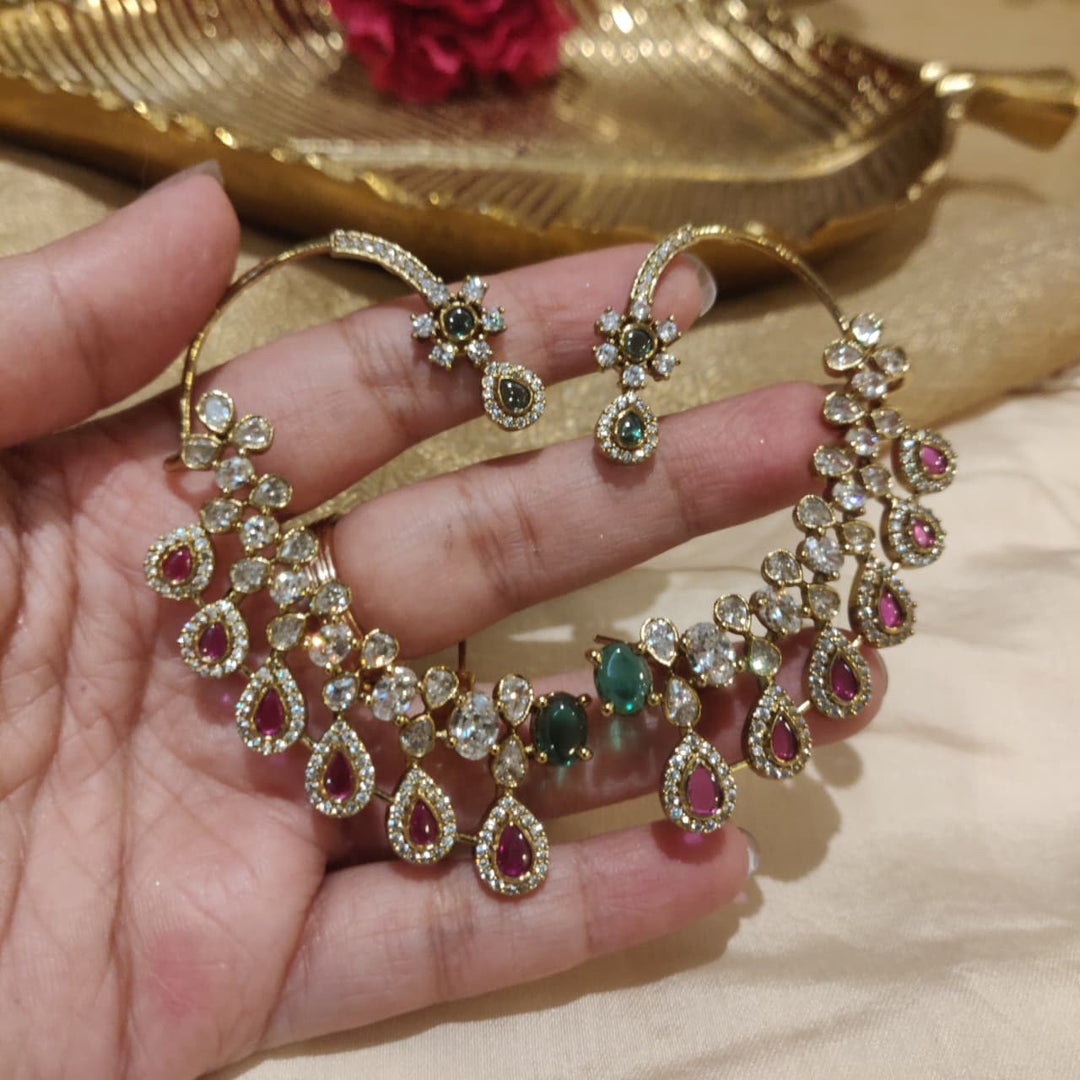 Majestic Crystal Ruby AD Stone Floral Earring