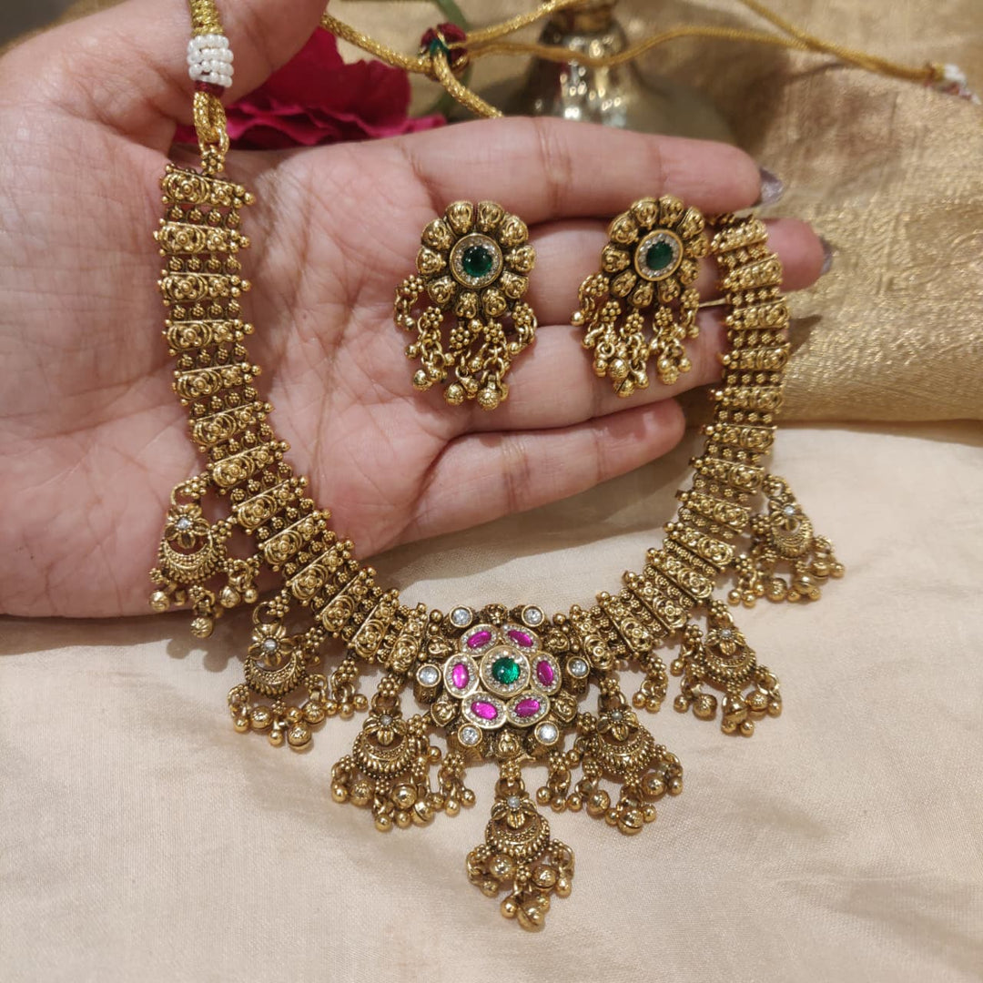 Opulent Bridal Floral Droplet Golden Necklace