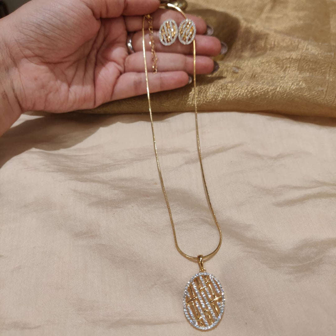 Elegant CZ Golden Pendant Golden Chain