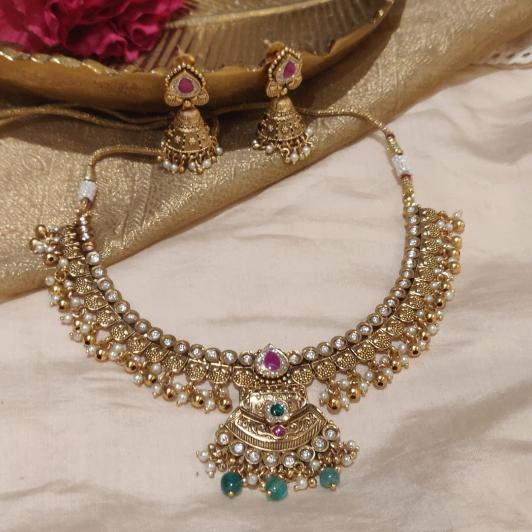 Timeless Traditional Gold Plated Necklace & Jhumka Earring Set