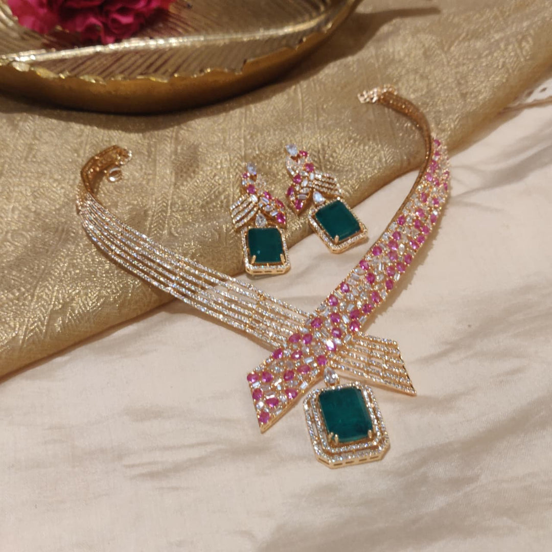 Glamorous Ruby Emerald Glamour Crystal Necklace