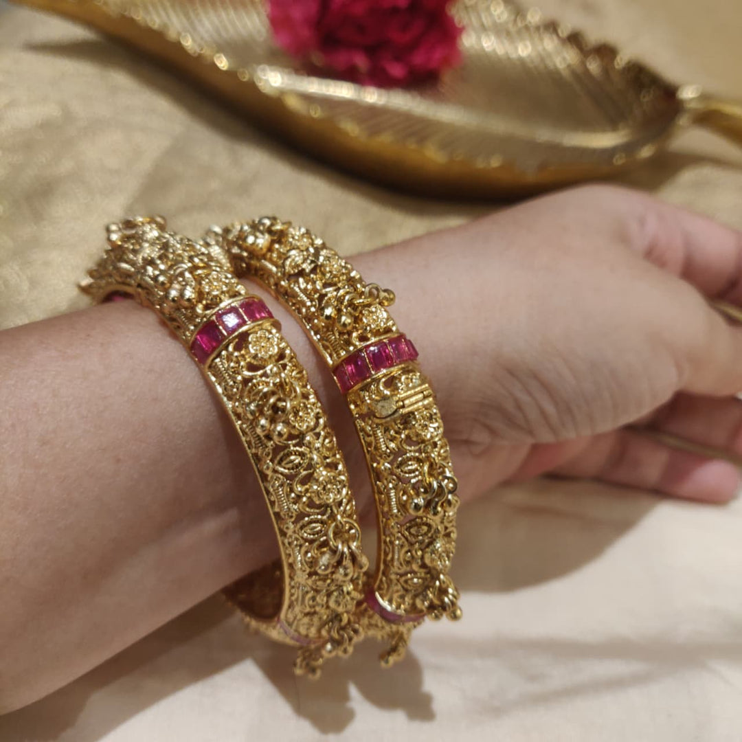 Artisanal  Gold Plated Ruby Stone Bangles Set of 2