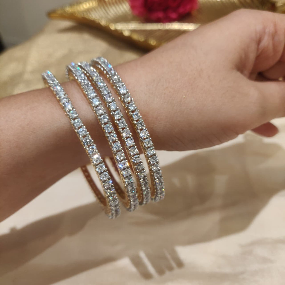 Elegant Silver CZ Bangles Set of 4
