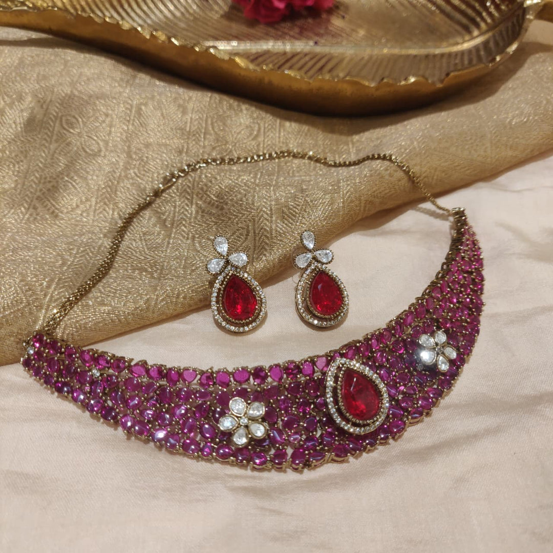 Elegant Ruby Crystal Choker Necklace