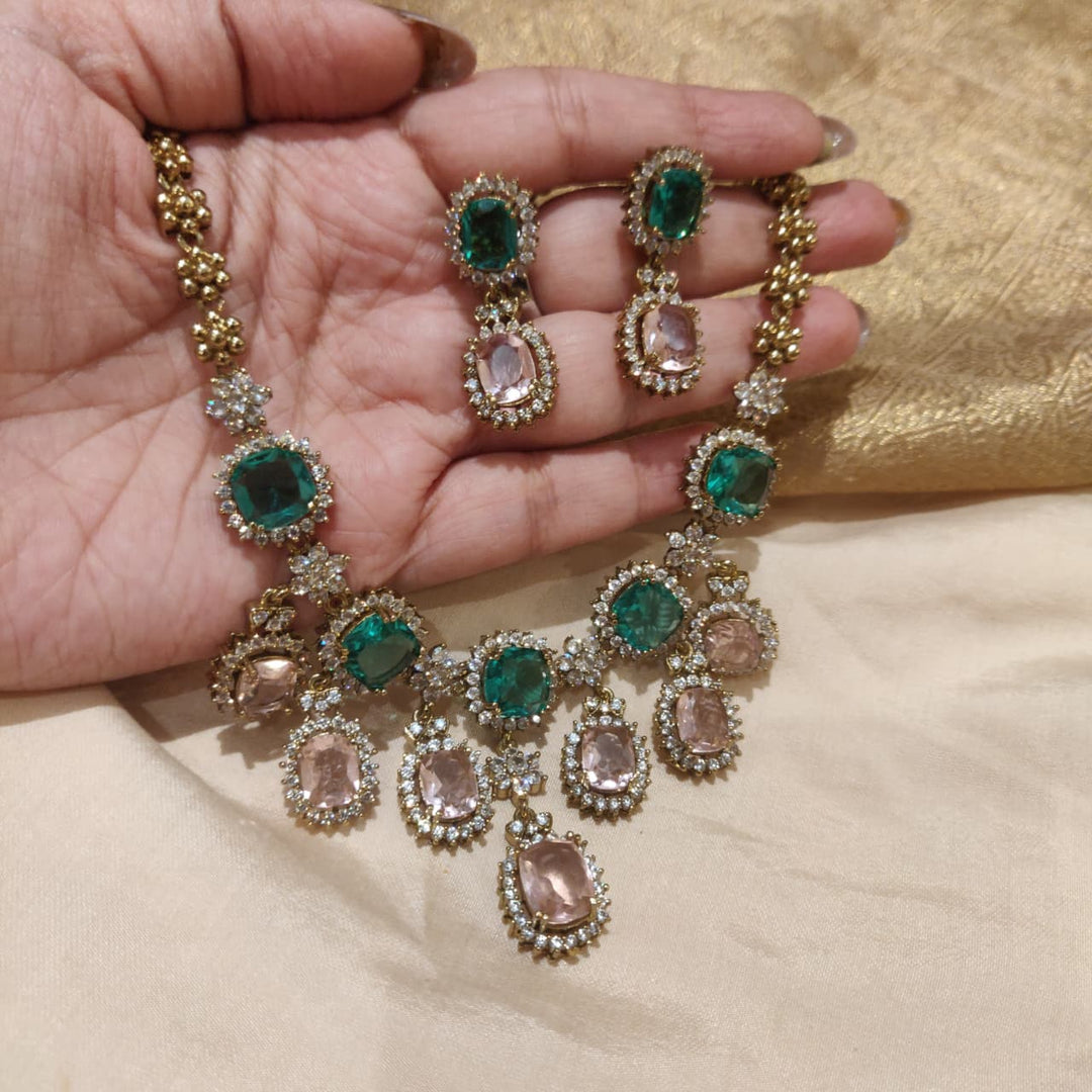 Opulent Rosepink Mint AD Stone Necklace