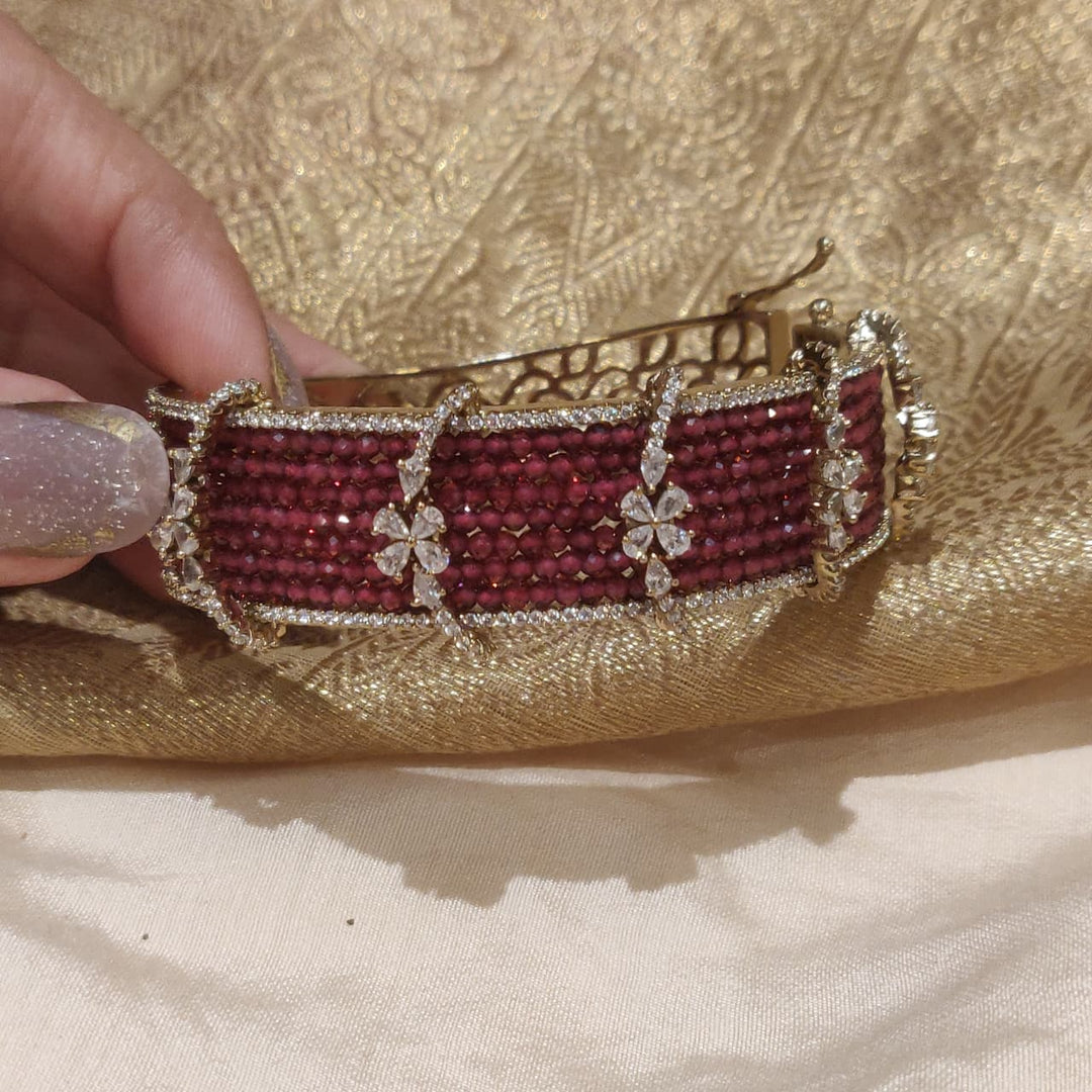 Exquisite Dark Ruby AD Stone Floral Openable Kada