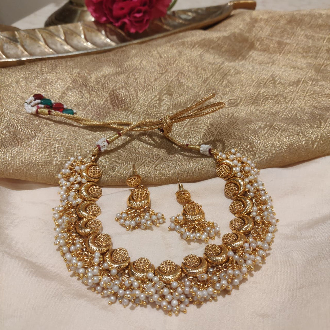 Lustrous Golden Choker with White Pearls