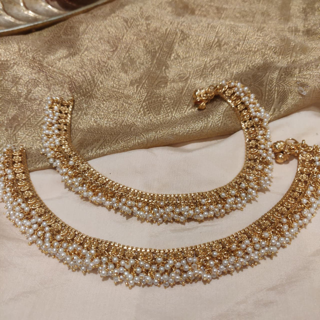 Timeless Golden White Beads Anklets