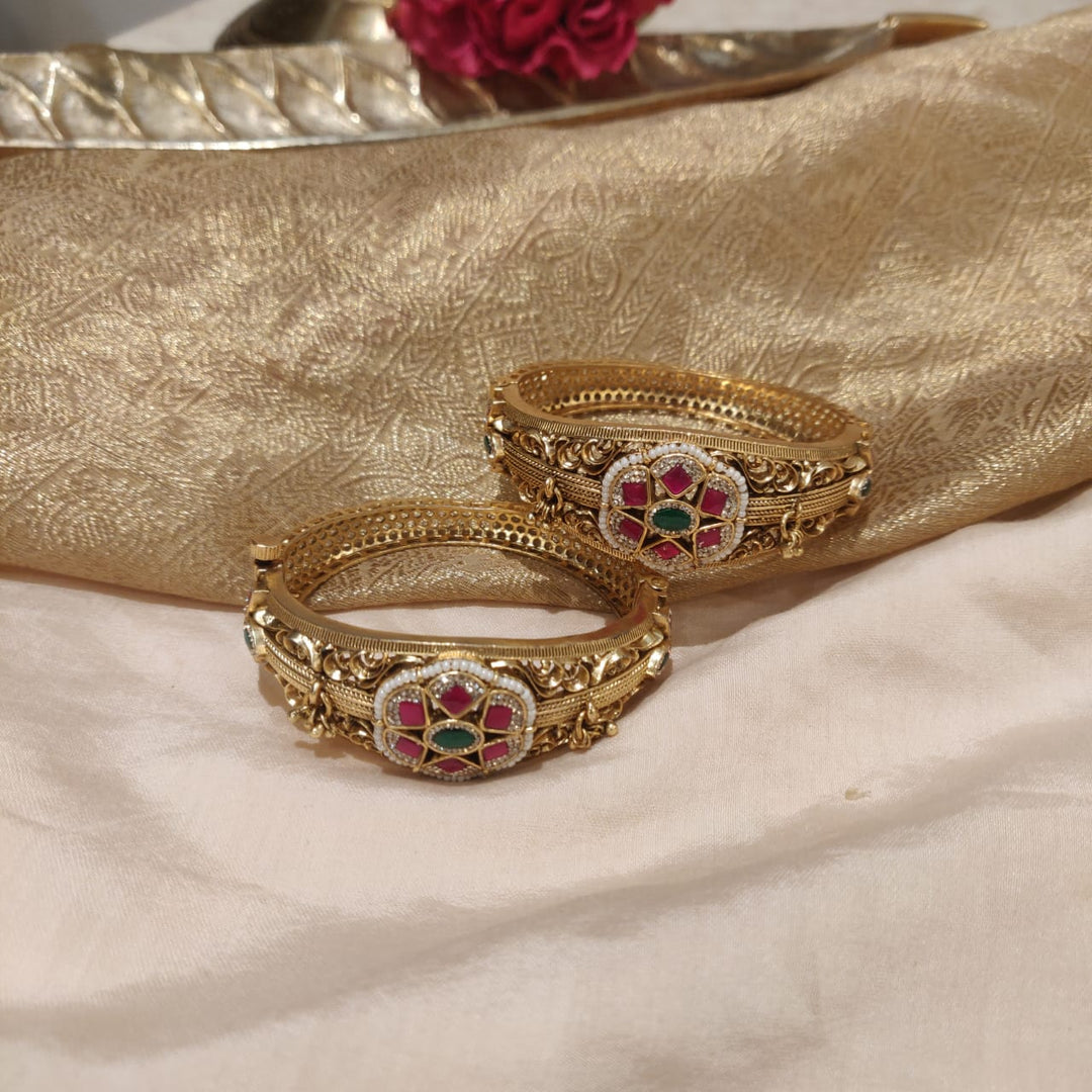 Exquisite Jadau Stone Floral Bangles set of 2