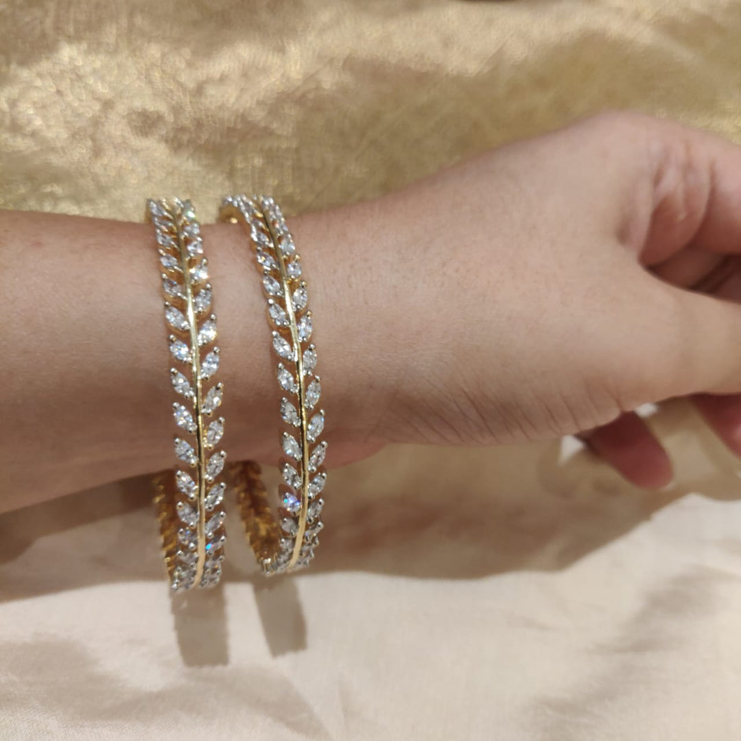 Enchanting Leafy AD Stone Bangles set of 2