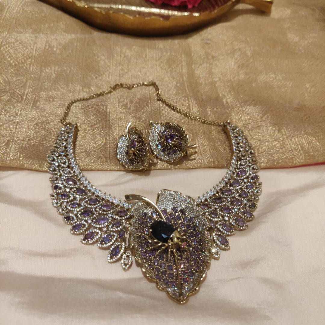 Mesmerizing Purple AD Stone Leafy Necklace