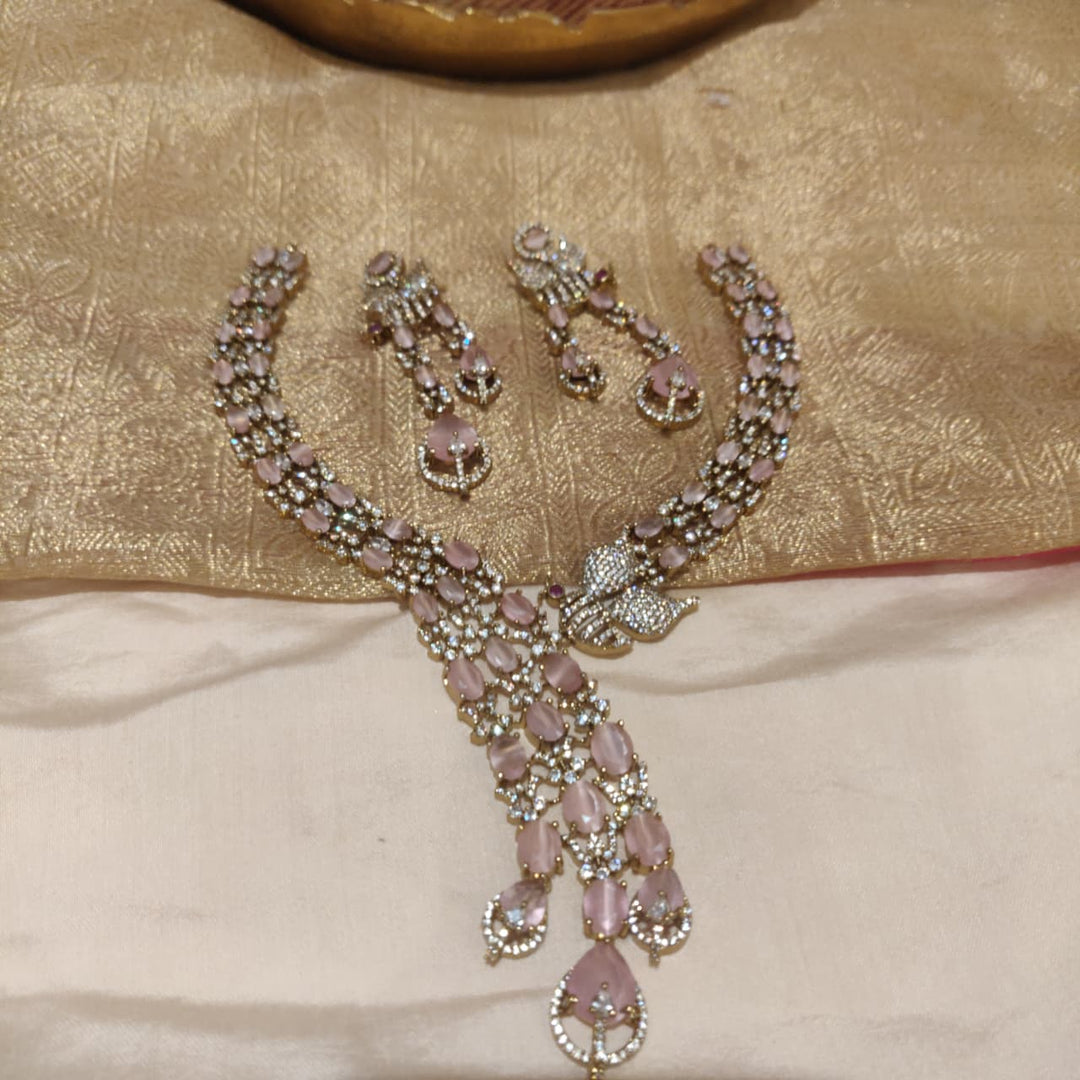 Inimitable Droplet Pink AD Stone Necklace