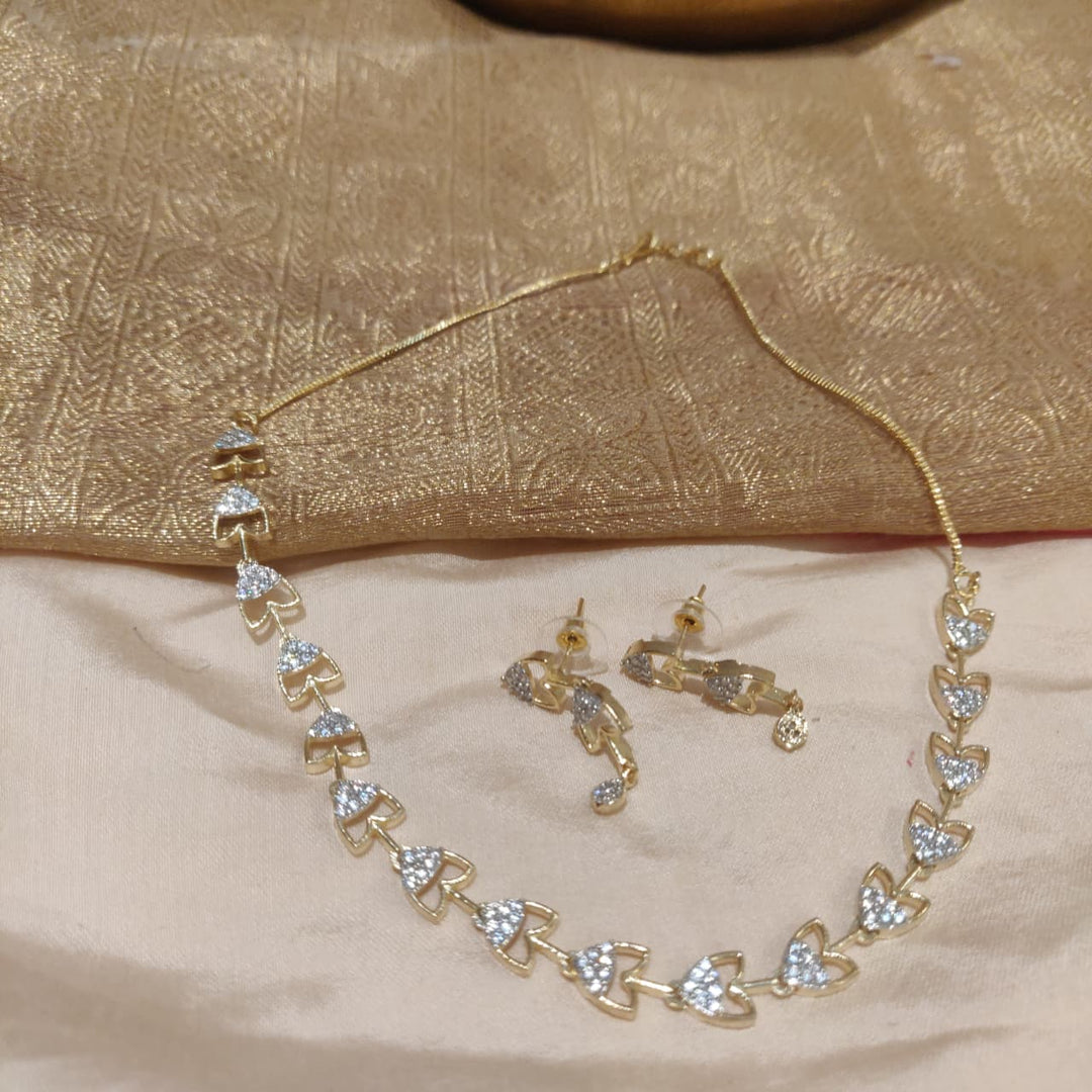 Exquisite Golden Floral AD Stone Necklace