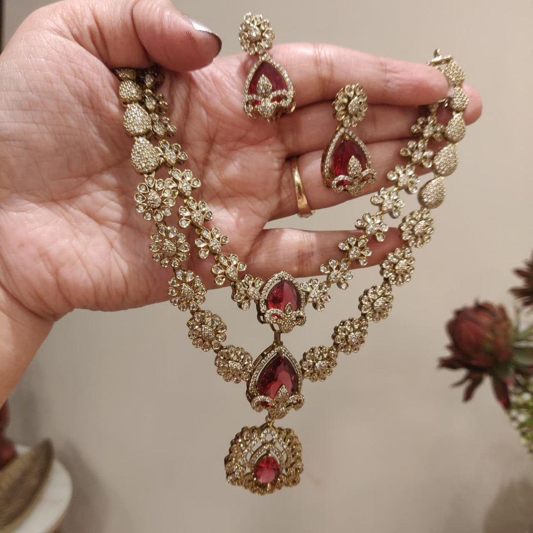 Fashionable Floral 2 Layer Ruby Stone Necklace