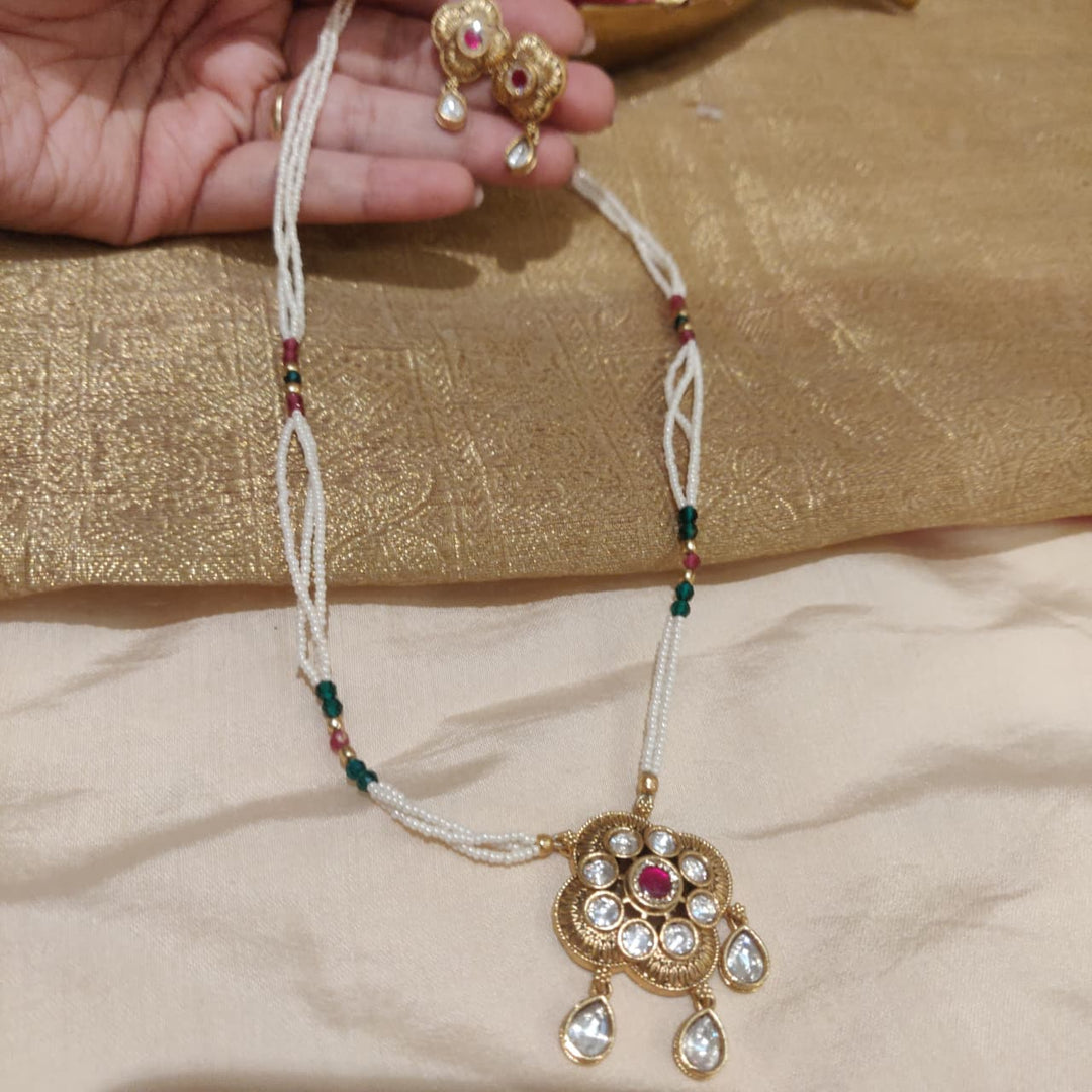 Majestic Kundan Stone Floral Droplet Pearls Mala