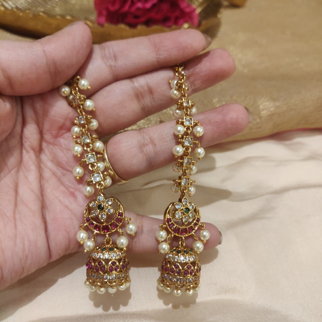 Grand Floral Droplet Jhumka with white beads